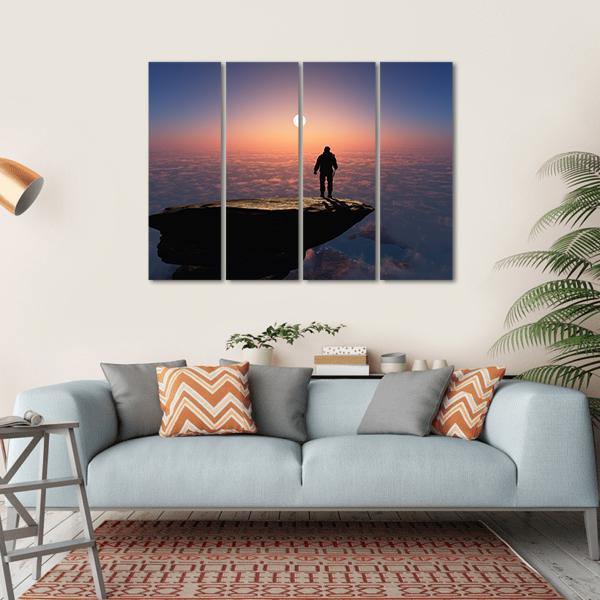 Silhouette Of A Man On A Rock Canvas Wall Art-1 Piece-Gallery Wrap-36" x 24"-Tiaracle