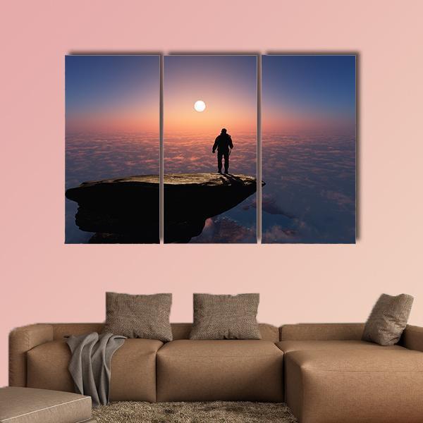 Silhouette Of A Man On A Rock Canvas Wall Art-3 Horizontal-Gallery Wrap-37" x 24"-Tiaracle