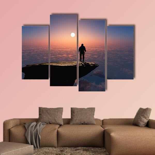 Silhouette Of A Man On A Rock Canvas Wall Art-4 Pop-Gallery Wrap-50" x 32"-Tiaracle