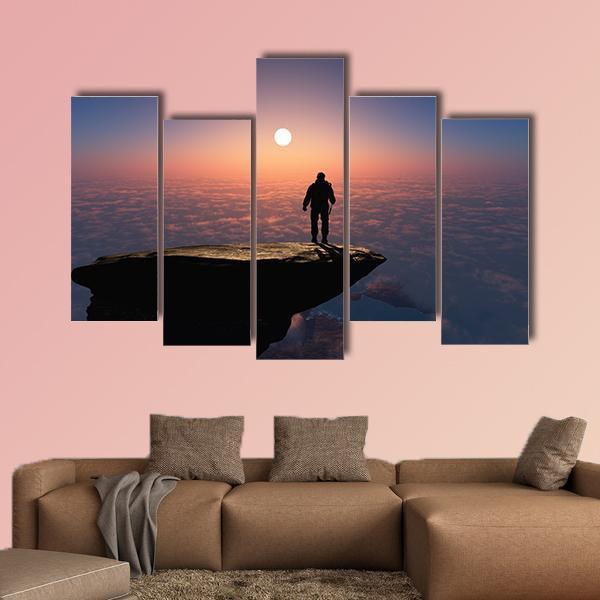 Silhouette Of A Man On A Rock Canvas Wall Art-5 Pop-Gallery Wrap-47" x 32"-Tiaracle