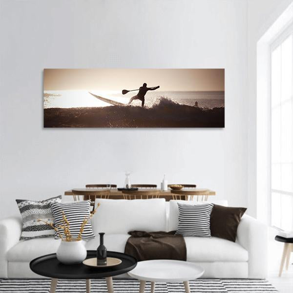 Silhouette Of A Man Paddle Boarding Panoramic Canvas Wall Art-1 Piece-36" x 12"-Tiaracle