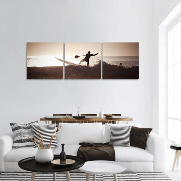 Silhouette Of A Man Paddle Boarding Panoramic Canvas Wall Art-1 Piece-36" x 12"-Tiaracle