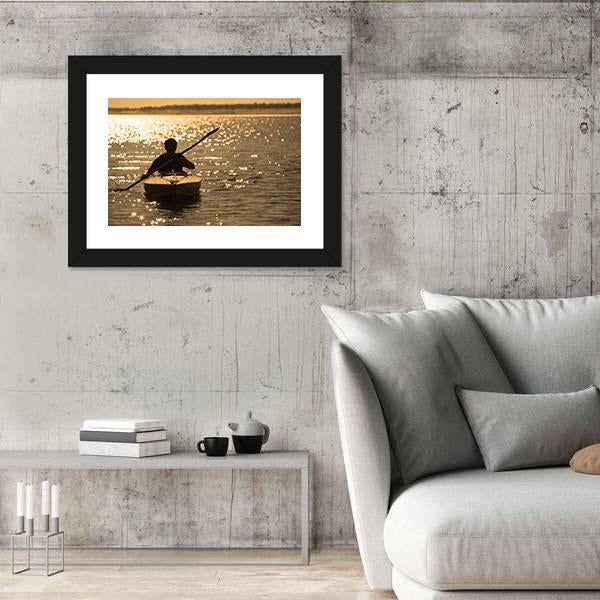 Silhouette Of A Man Rowing In The Canoe Canvas Wall Art-5 Horizontal-Gallery Wrap-22" x 12"-Tiaracle