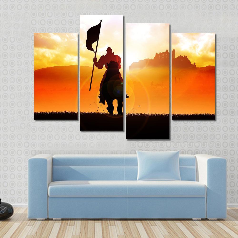 Medieval Knight On Horse Canvas Wall Art-1 Piece-Gallery Wrap-48" x 32"-Tiaracle