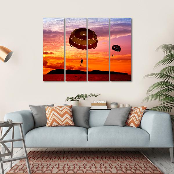 Silhouette Of A Para-Sailors At Sunset Canvas Wall Art-1 Piece-Gallery Wrap-36" x 24"-Tiaracle