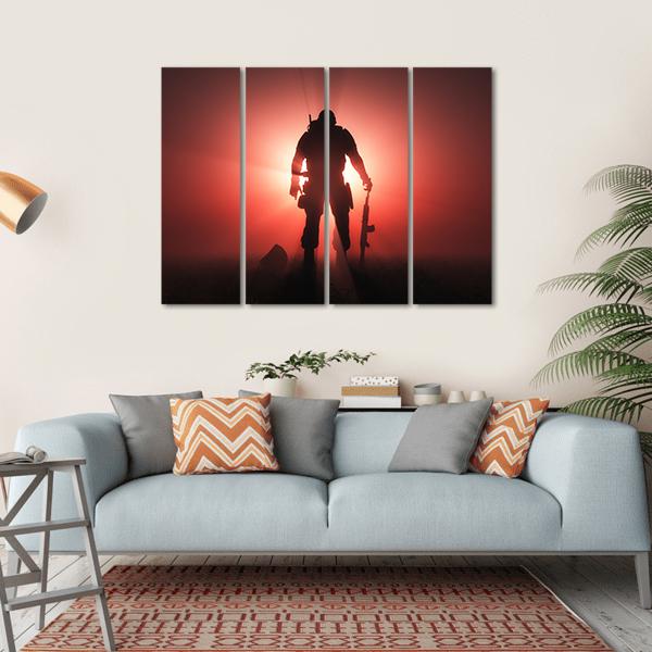 Silhouette Of A Soldier Canvas Wall Art-4 Horizontal-Gallery Wrap-34" x 24"-Tiaracle