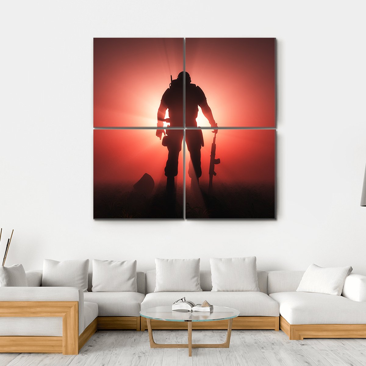 Silhouette Of A Soldier Canvas Wall Art-4 Square-Gallery Wrap-17" x 17"-Tiaracle