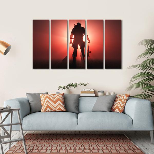 Silhouette Of A Soldier Canvas Wall Art-5 Horizontal-Gallery Wrap-22" x 12"-Tiaracle
