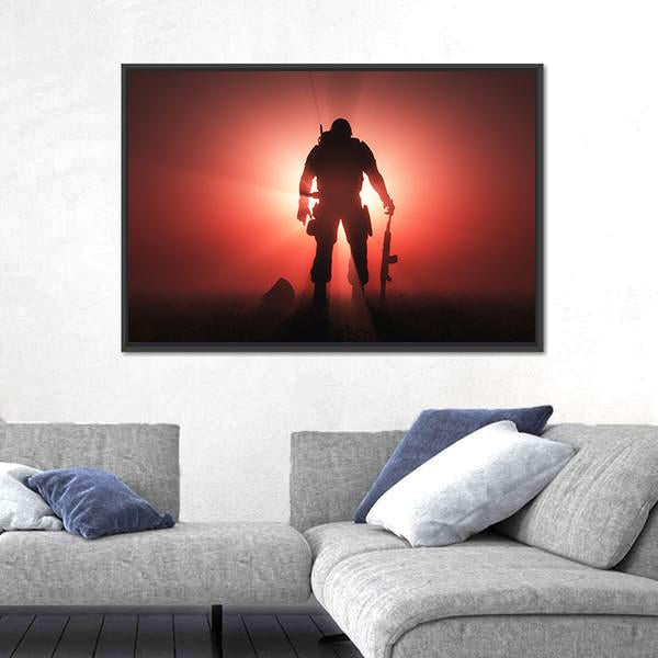 Silhouette Of A Soldier Canvas Wall Art-3 Horizontal-Gallery Wrap-25" x 16"-Tiaracle