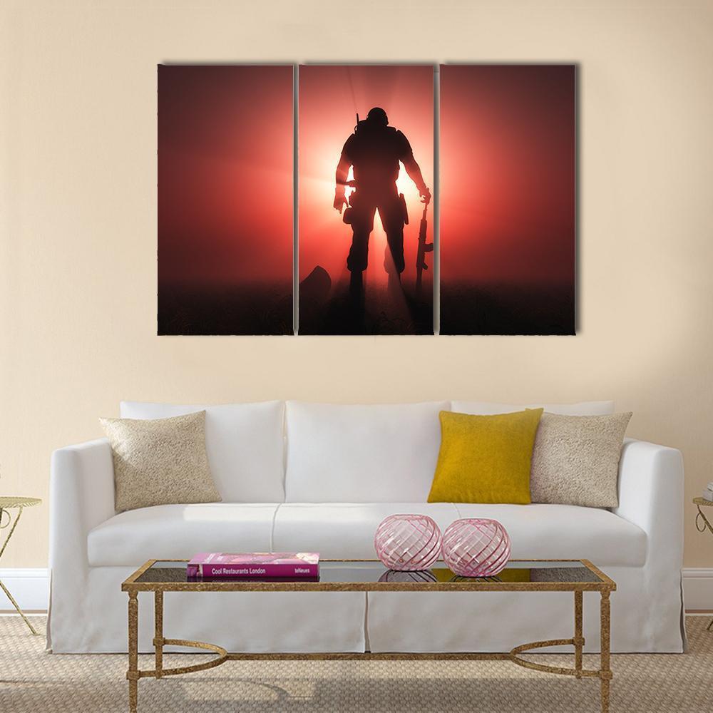 Silhouette Of A Soldier Canvas Wall Art-3 Horizontal-Gallery Wrap-37" x 24"-Tiaracle