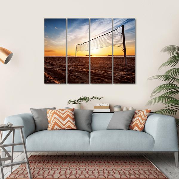 Volleyball Net On The Beach At Sunset Canvas Wall Art-4 Horizontal-Gallery Wrap-34" x 24"-Tiaracle