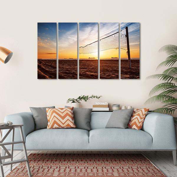 Volleyball Net On The Beach At Sunset Canvas Wall Art-5 Horizontal-Gallery Wrap-22" x 12"-Tiaracle