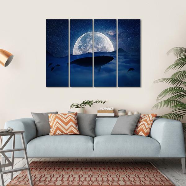 Silhouette Of A Whale Canvas Wall Art-4 Horizontal-Gallery Wrap-34" x 24"-Tiaracle