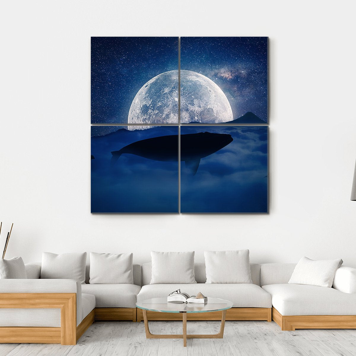 Silhouette Of A Whale Canvas Wall Art-4 Square-Gallery Wrap-17" x 17"-Tiaracle