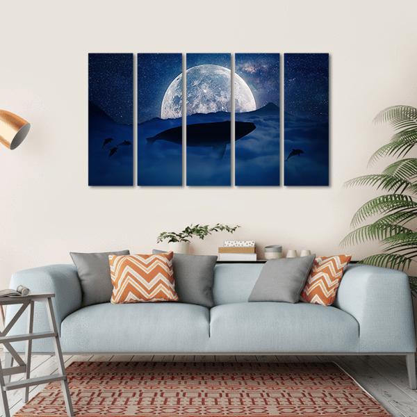 Silhouette Of A Whale Canvas Wall Art-5 Horizontal-Gallery Wrap-22" x 12"-Tiaracle