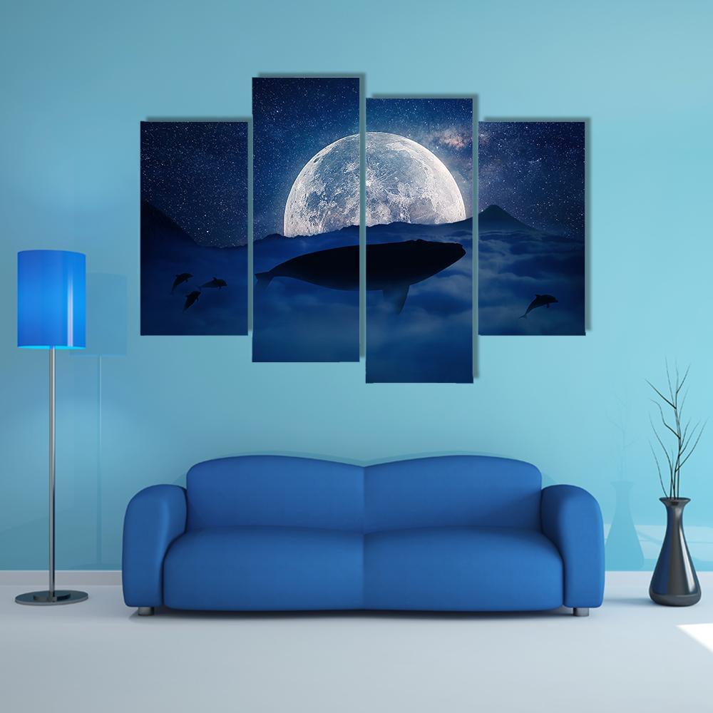 Silhouette Of A Whale Canvas Wall Art-5 Star-Gallery Wrap-62" x 32"-Tiaracle