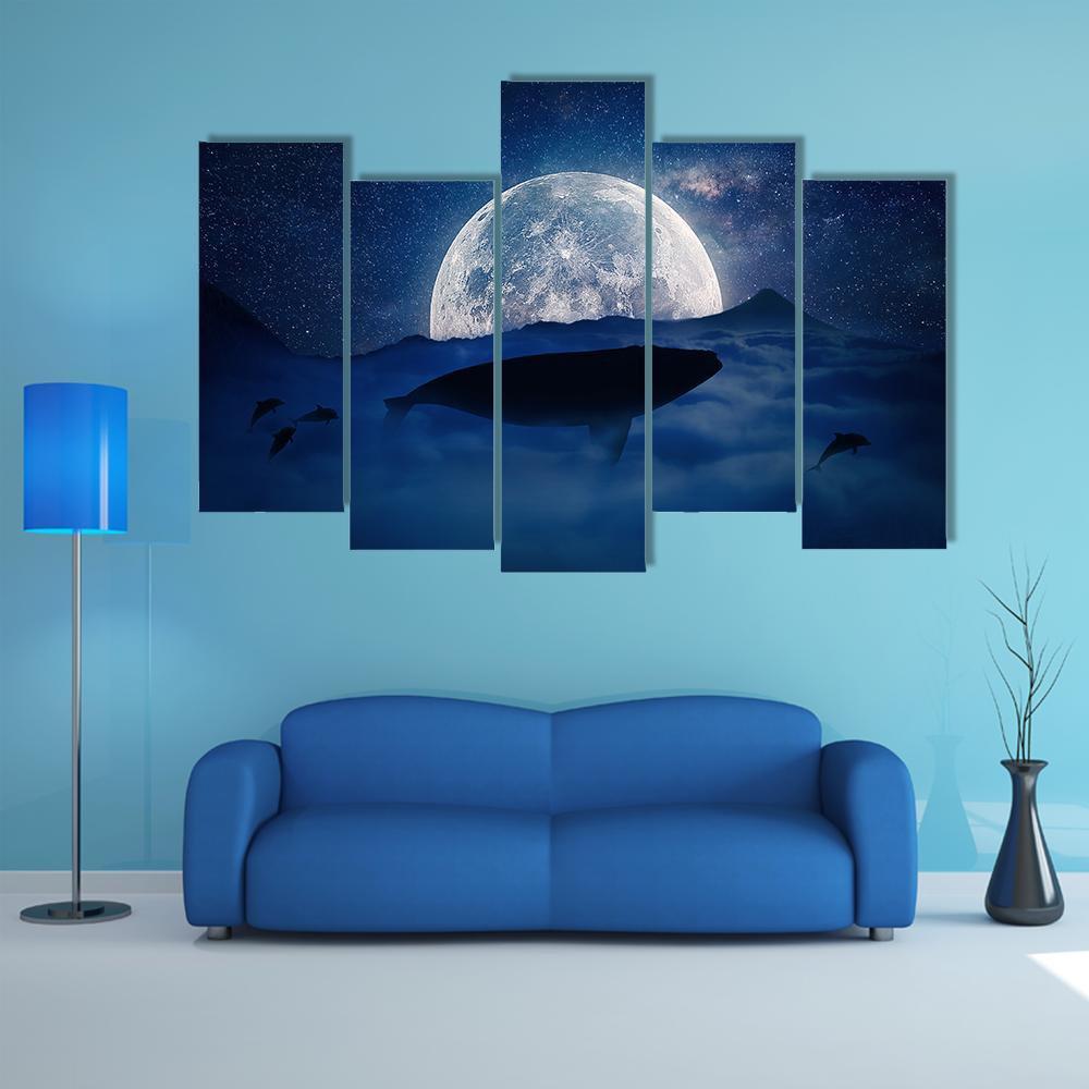 Silhouette Of A Whale Canvas Wall Art-5 Pop-Gallery Wrap-47" x 32"-Tiaracle