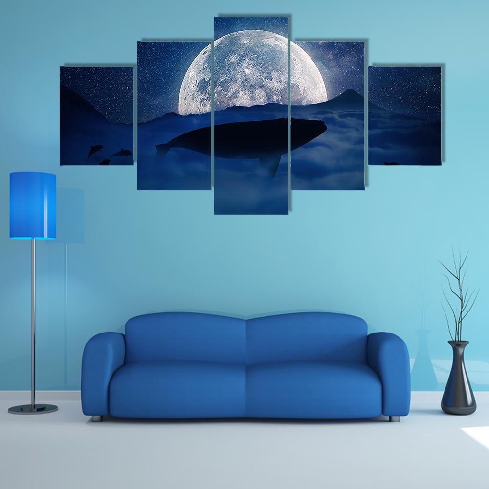 Silhouette Of A Whale Canvas Wall Art-5 Star-Gallery Wrap-62" x 32"-Tiaracle