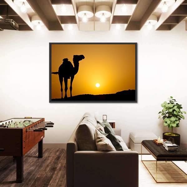 Silhouette Of A Wild Camel At Sunset Canvas Wall Art-3 Horizontal-Gallery Wrap-25" x 16"-Tiaracle
