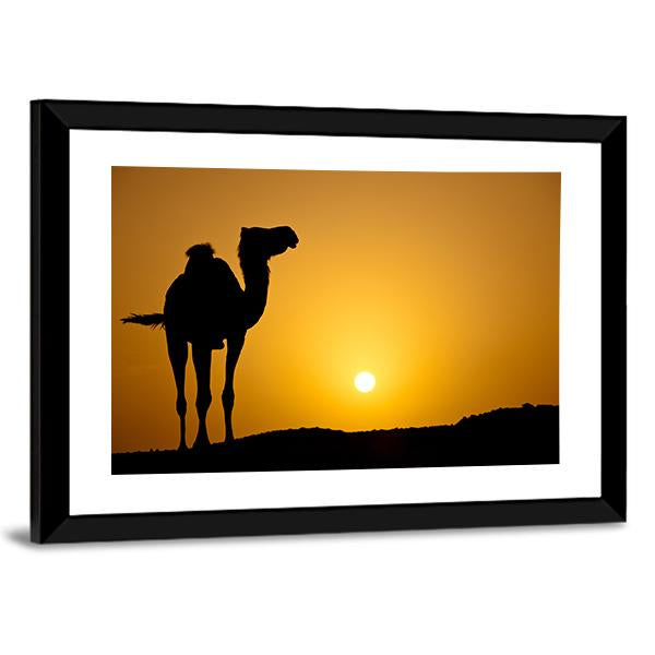 Silhouette Of A Wild Camel At Sunset Canvas Wall Art-3 Horizontal-Gallery Wrap-25" x 16"-Tiaracle