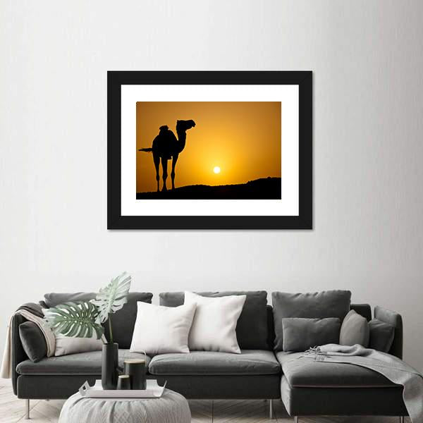 Silhouette Of A Wild Camel At Sunset Canvas Wall Art-3 Horizontal-Gallery Wrap-25" x 16"-Tiaracle