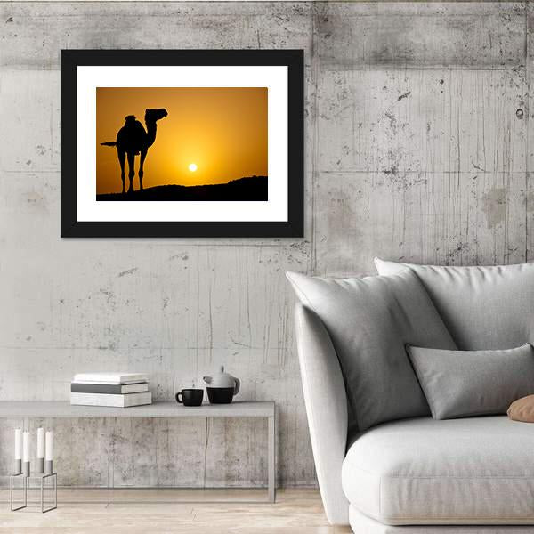 Silhouette Of A Wild Camel At Sunset Canvas Wall Art-3 Horizontal-Gallery Wrap-25" x 16"-Tiaracle
