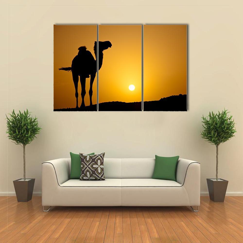Silhouette Of A Wild Camel At Sunset Canvas Wall Art-3 Horizontal-Gallery Wrap-37" x 24"-Tiaracle