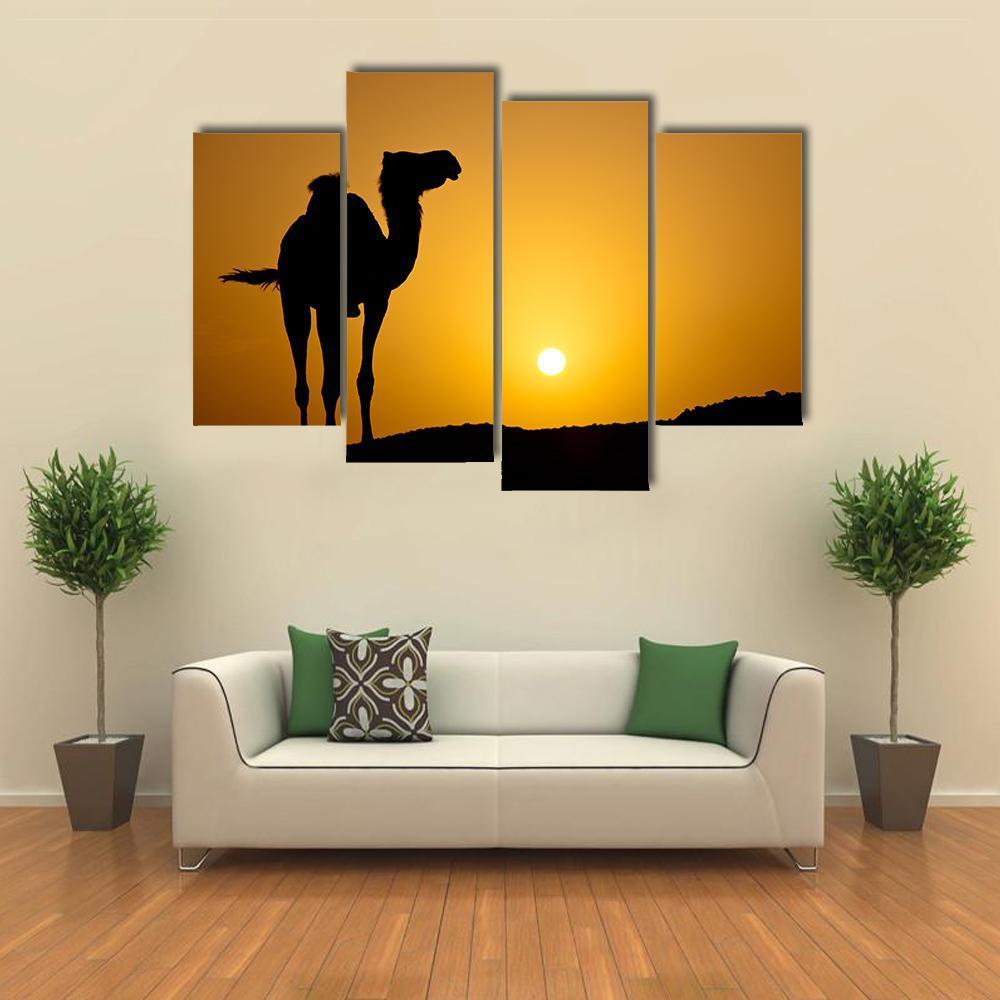 Silhouette Of A Wild Camel At Sunset Canvas Wall Art-4 Pop-Gallery Wrap-50" x 32"-Tiaracle