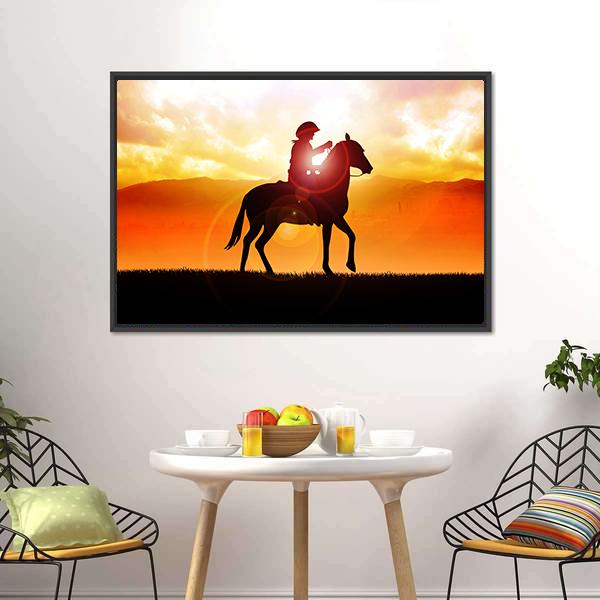 Silhouette Of Cowboy Canvas Wall Art-1 Piece-Floating Frame-36" x 24"-Tiaracle