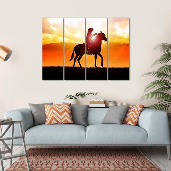 Silhouette Of Cowboy Canvas Wall Art-4 Horizontal-Gallery Wrap-34" x 24"-Tiaracle