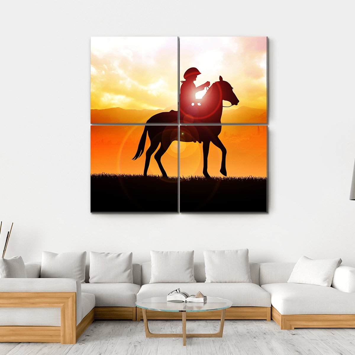 Silhouette Of Cowboy Canvas Wall Art-4 Square-Gallery Wrap-17" x 17"-Tiaracle