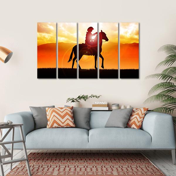 Silhouette Of Cowboy Canvas Wall Art-5 Horizontal-Gallery Wrap-22" x 12"-Tiaracle