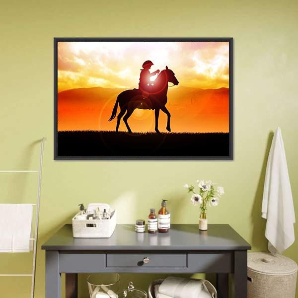 Silhouette Of Cowboy Canvas Wall Art-1 Piece-Floating Frame-24" x 16"-Tiaracle