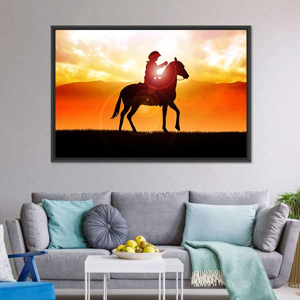 Silhouette Of Cowboy Canvas Wall Art-3 Horizontal-Gallery Wrap-25" x 16"-Tiaracle