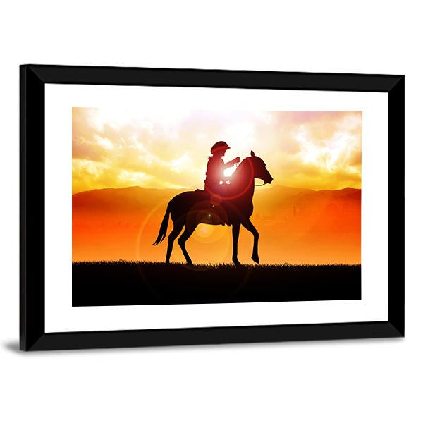 Silhouette Of Cowboy Canvas Wall Art-3 Horizontal-Gallery Wrap-25" x 16"-Tiaracle