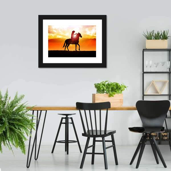 Silhouette Of Cowboy Canvas Wall Art-3 Horizontal-Gallery Wrap-25" x 16"-Tiaracle