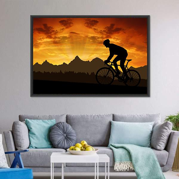 Silhouette Of Cyclist Canvas Wall Art-5 Horizontal-Gallery Wrap-22" x 12"-Tiaracle