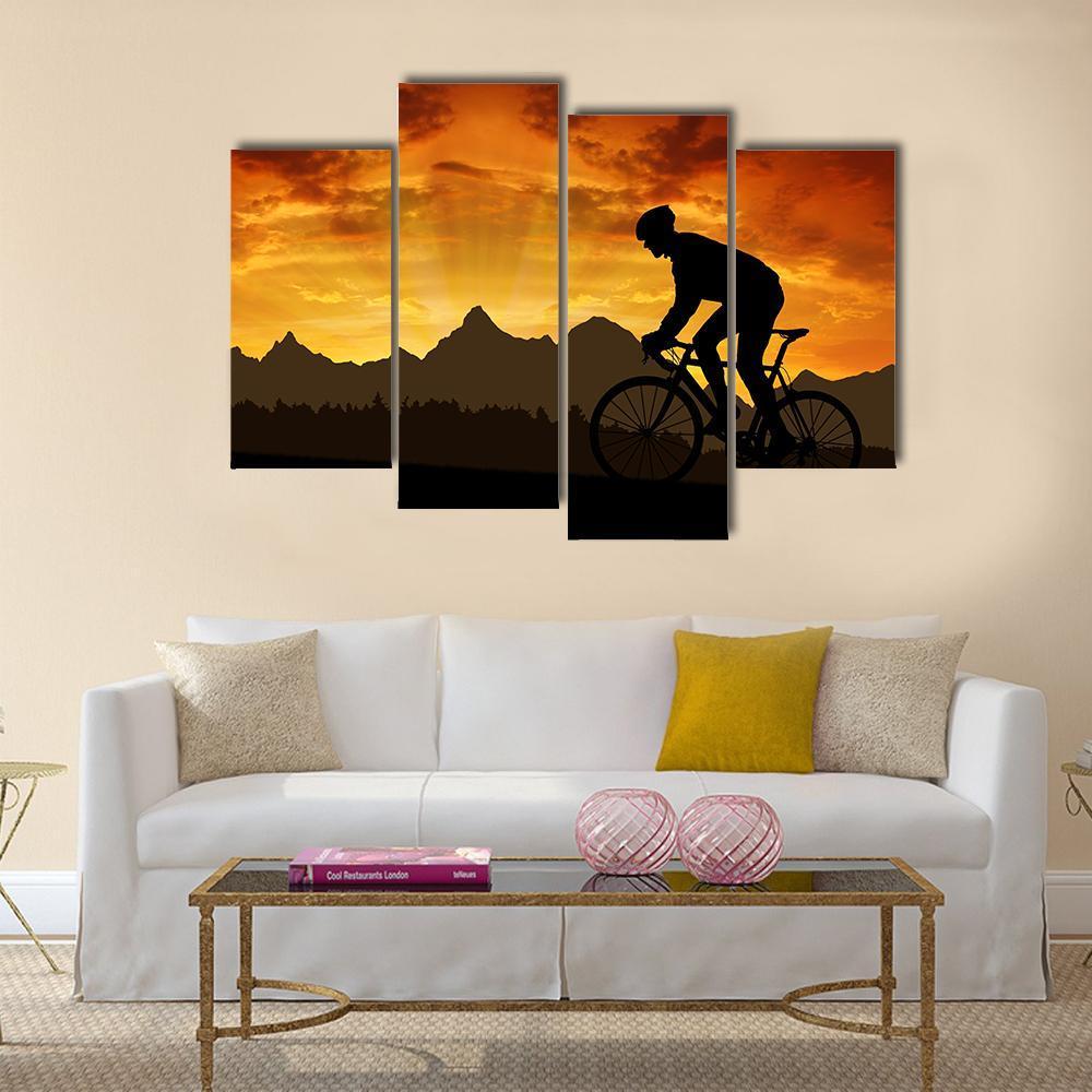 Silhouette Of Cyclist Canvas Wall Art-4 Pop-Gallery Wrap-50&quot; x 32&quot;-Tiaracle