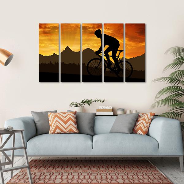 Silhouette Of Cyclist Canvas Wall Art-5 Horizontal-Gallery Wrap-22" x 12"-Tiaracle