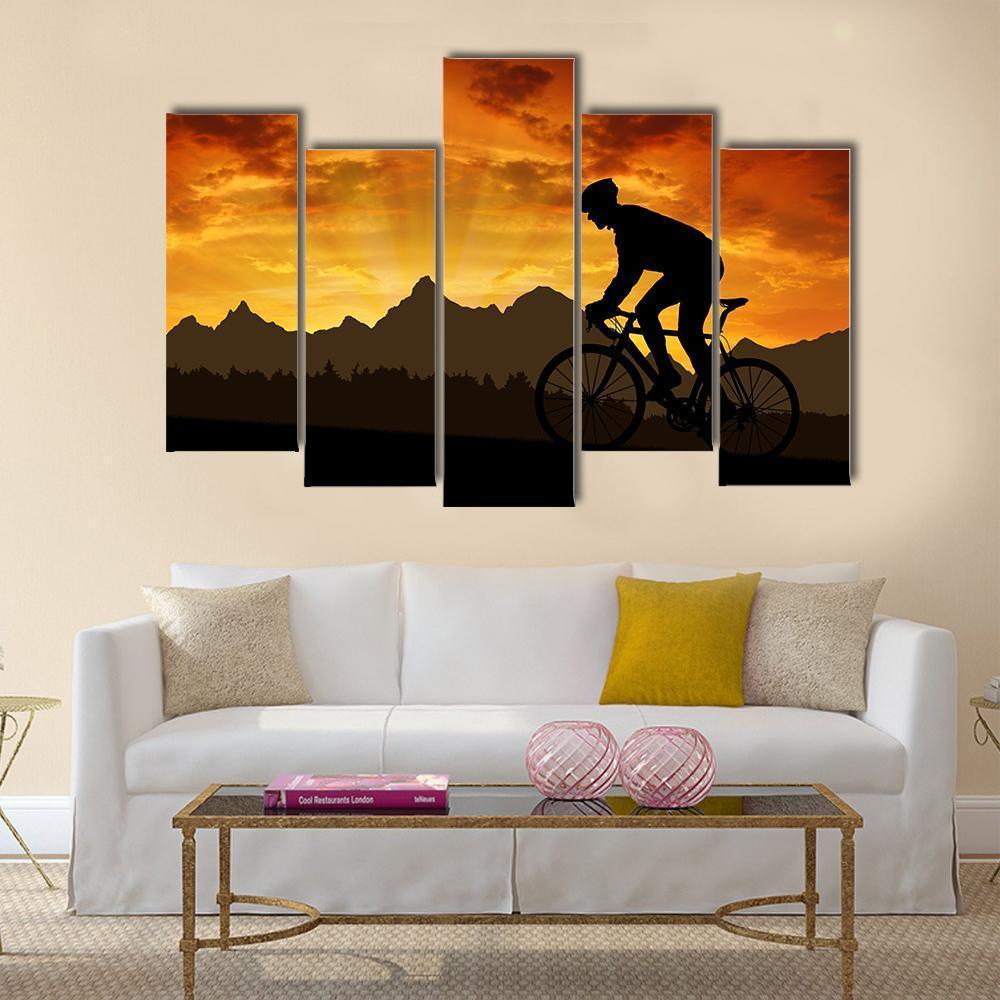 Silhouette Of Cyclist Canvas Wall Art-5 Pop-Gallery Wrap-47" x 32"-Tiaracle