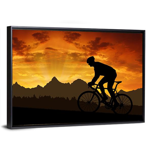 Silhouette Of Cyclist Canvas Wall Art-3 Horizontal-Gallery Wrap-25" x 16"-Tiaracle