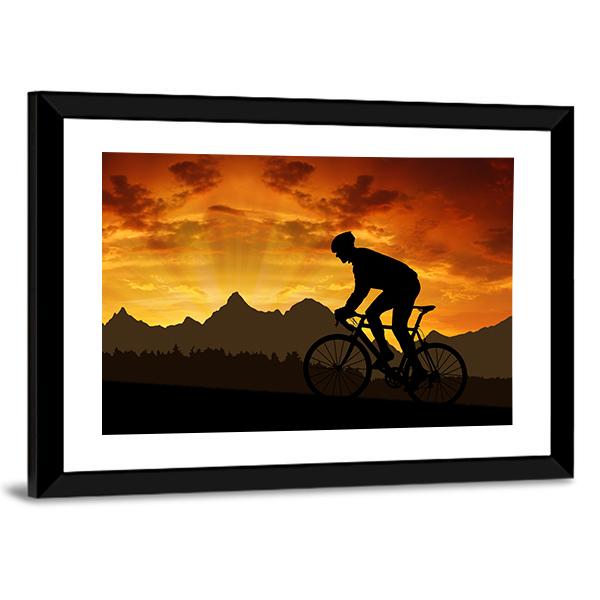 Silhouette Of Cyclist Canvas Wall Art-3 Horizontal-Gallery Wrap-25" x 16"-Tiaracle