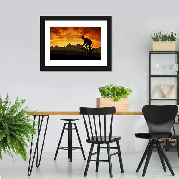 Silhouette Of Cyclist Canvas Wall Art-3 Horizontal-Gallery Wrap-25&quot; x 16&quot;-Tiaracle