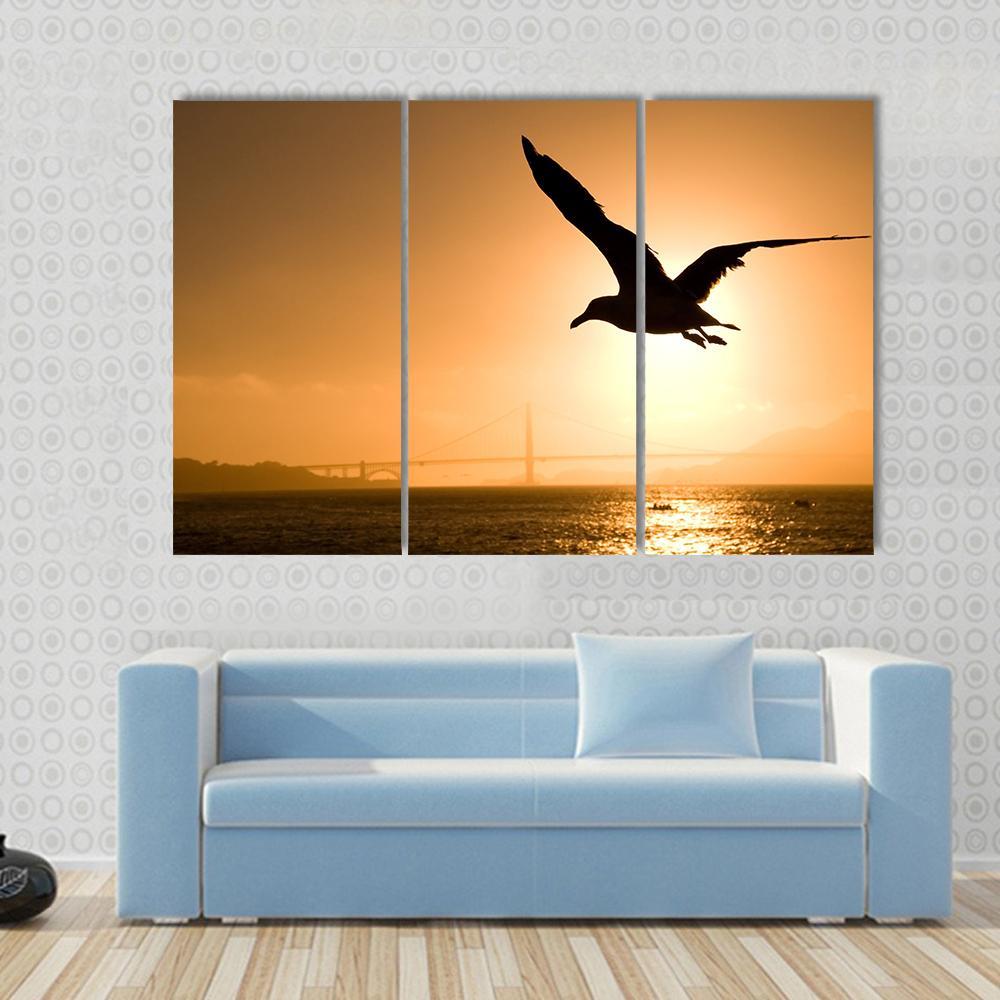 Silhouette Of Eagle Canvas Wall Art-3 Horizontal-Gallery Wrap-37" x 24"-Tiaracle