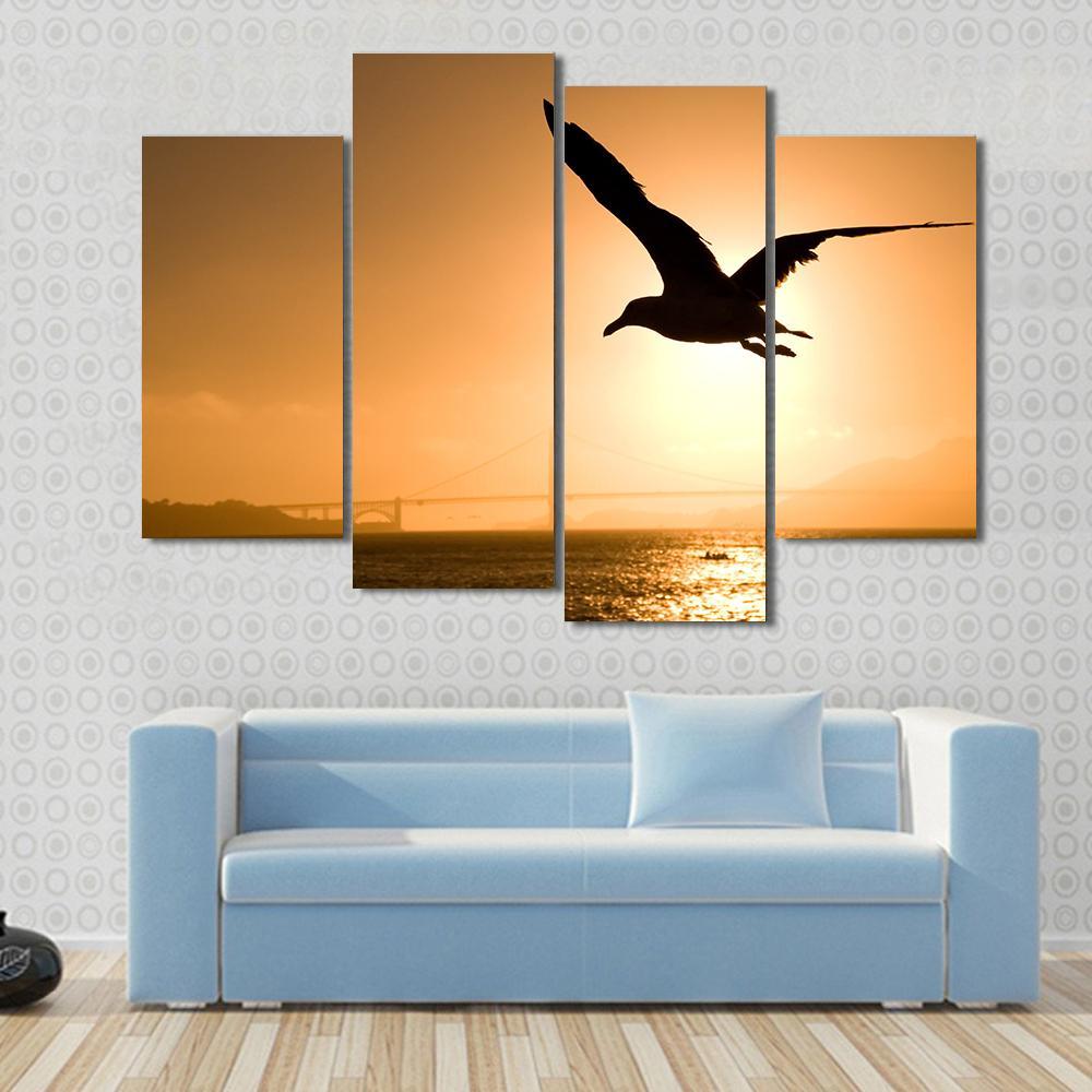 Silhouette Of Eagle Canvas Wall Art-4 Pop-Gallery Wrap-50" x 32"-Tiaracle
