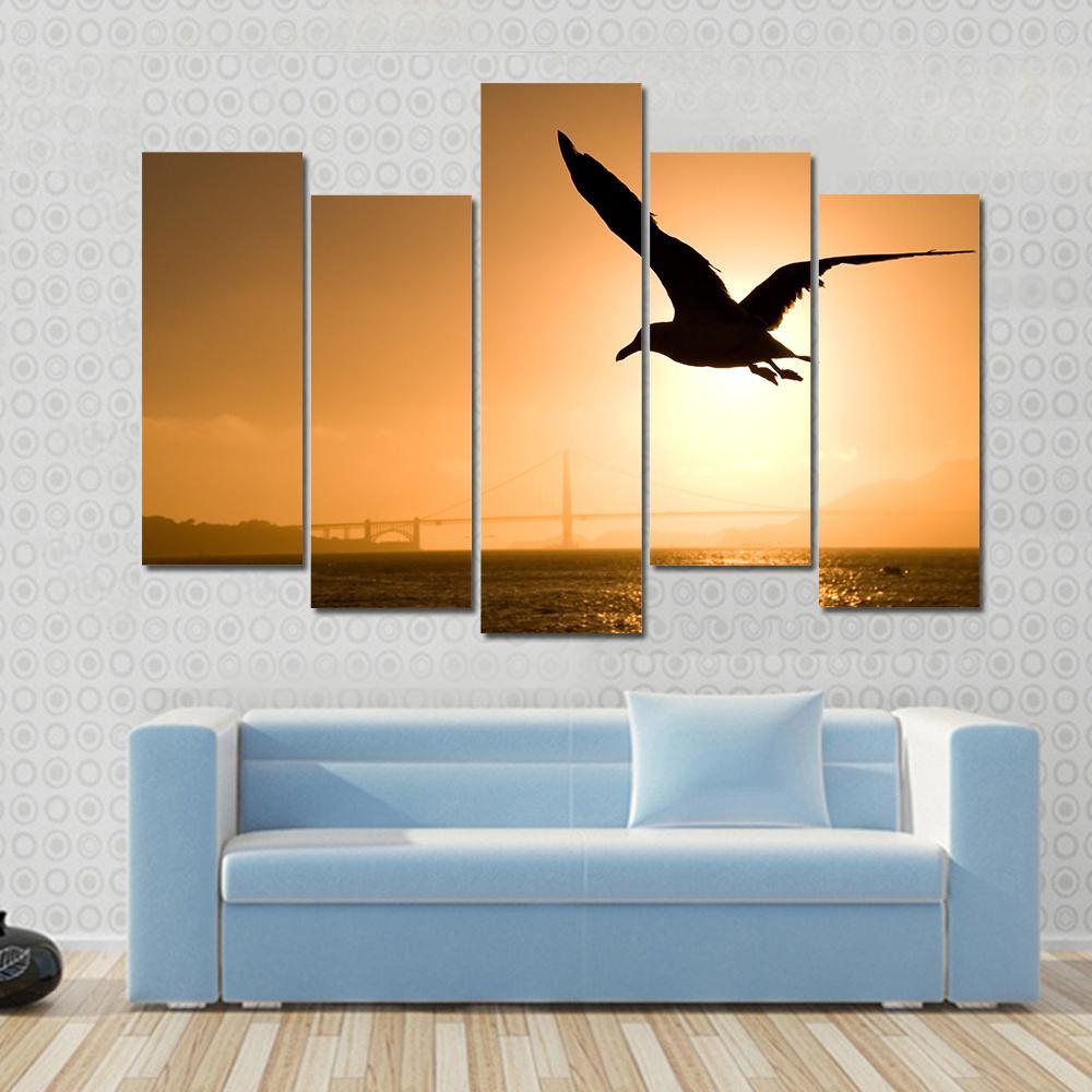 Silhouette Of Eagle Canvas Wall Art-5 Pop-Gallery Wrap-47" x 32"-Tiaracle