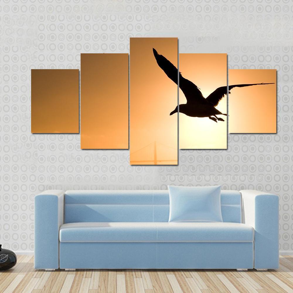 Silhouette Of Eagle Canvas Wall Art-5 Star-Gallery Wrap-62" x 32"-Tiaracle