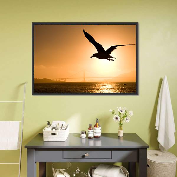 Silhouette Of Eagle Canvas Wall Art-1 Piece-Floating Frame-24" x 16"-Tiaracle