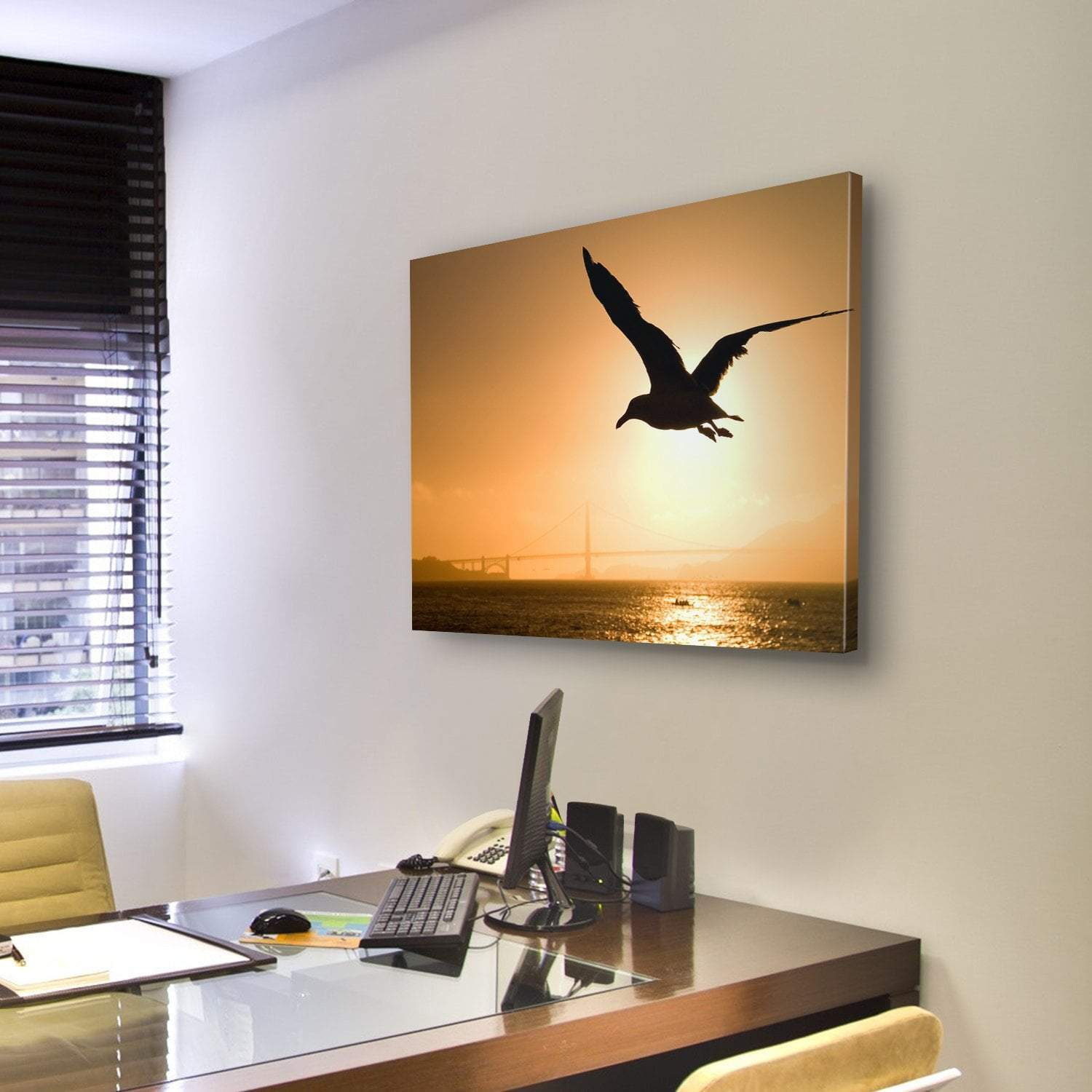 Silhouette Of Eagle Canvas Wall Art-3 Horizontal-Gallery Wrap-37" x 24"-Tiaracle