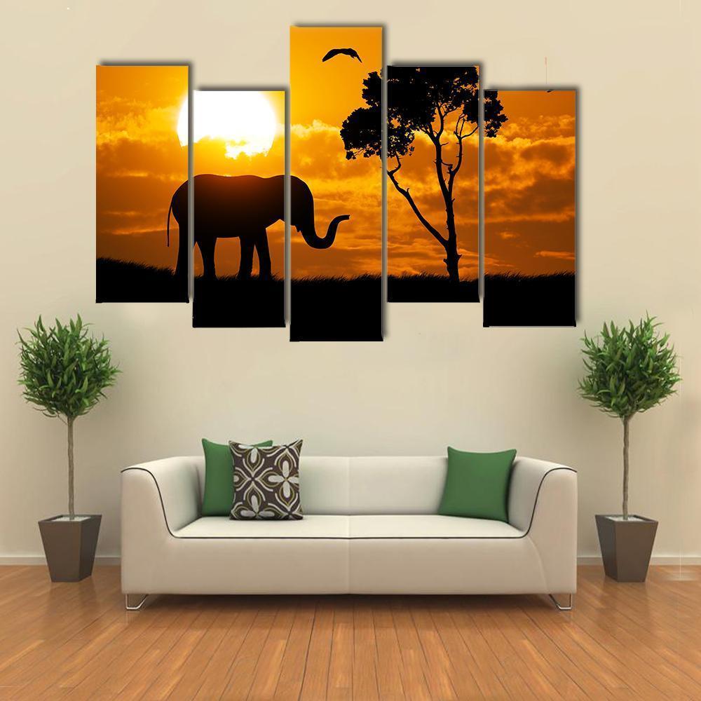 Silhouette Of Elephant Element Of design Canvas Wall Art-5 Pop-Gallery Wrap-47" x 32"-Tiaracle